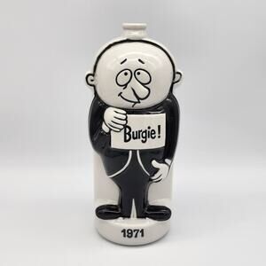 Burgie Man 1971 Advertising Decanter by Ceramarte B/W 2-Sided Burgermeister Beer